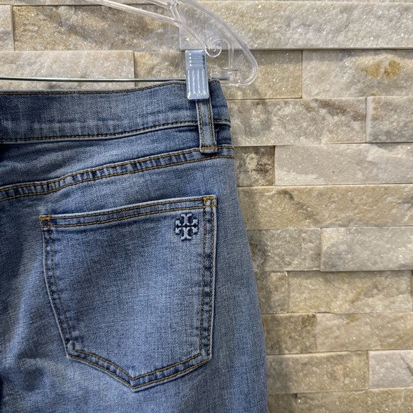 Tory Burch Myers Cropped Ankle Denim Jeans | Fray Hem | Embroidered | Size 28 - Picture 10 of 12